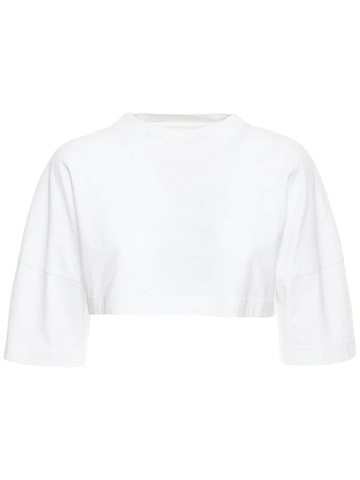 palm angels classic logo oversize cropped t-shirt in white