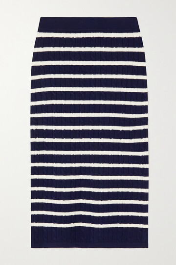 polo ralph lauren - striped cable-knit wool-blend midi skirt - blue