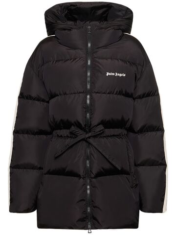 palm angels belted nylon down jacket in black