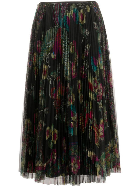 RedValentino pleated floral-print skirt in black