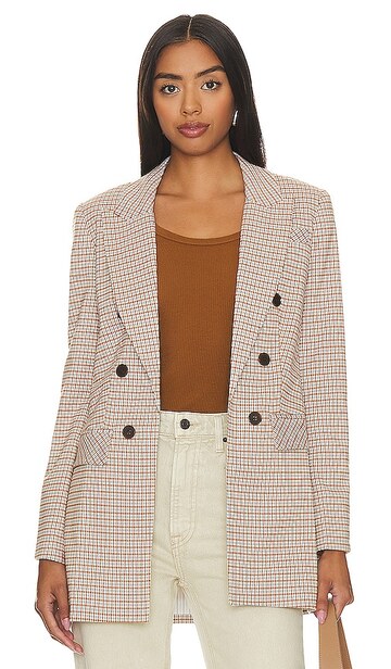 1. state long double breasted blazer in tan in blue