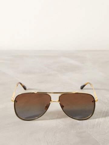 tom ford eyewear - leon aviator metal sunglasses - womens - gold brown
