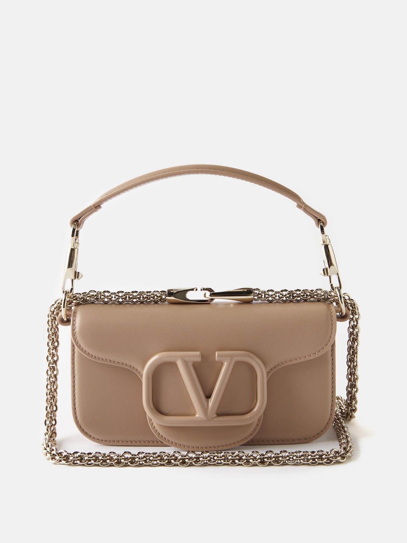 Valentino Garavani - Locò Small V-logo Leather Shoulder Bag - Womens - Beige