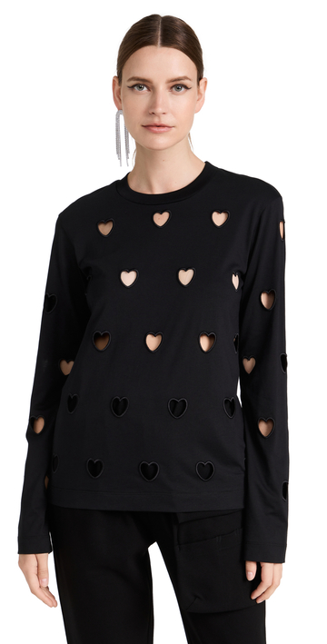Simone Rocha Long Sleeve Heart Cut-Out Boy T-Shirt in black