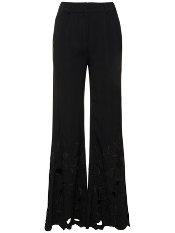 elie saab heavy cady embroidered flared pants in black