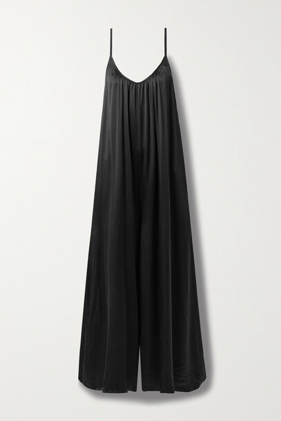 Pour Les Femmes - Gathered Silk-charmeuse Jumpsuit - Black