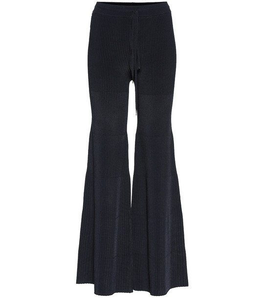 Peter Do High-rise knit flared pants in blue