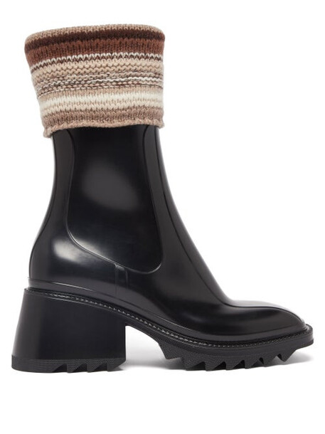 Chloé Chloé - Betty Knitted-cuff Rubber Ankle Boots - Womens - Black
