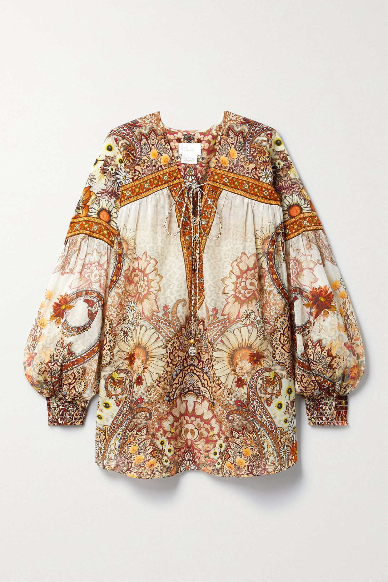 Camilla - Embellished Printed Cotton And Silk-blend Blouse - Brown