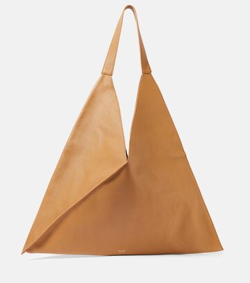 khaite sara leather tote bag in brown