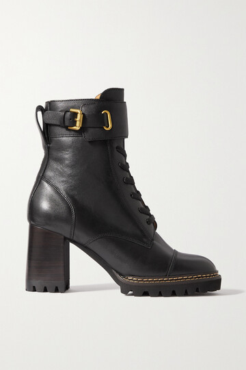 See By Chloé See By Chloé - Mallory Buckled Lace-up Leather Ankle Boots - Black