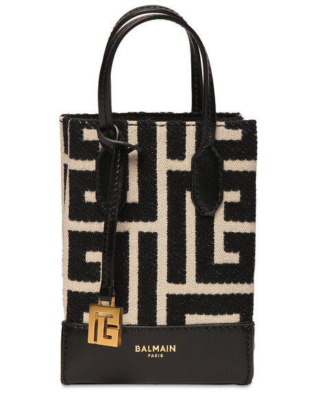 BALMAIN Xs Monogram Jacquard Top Handle Bag in black / ivory