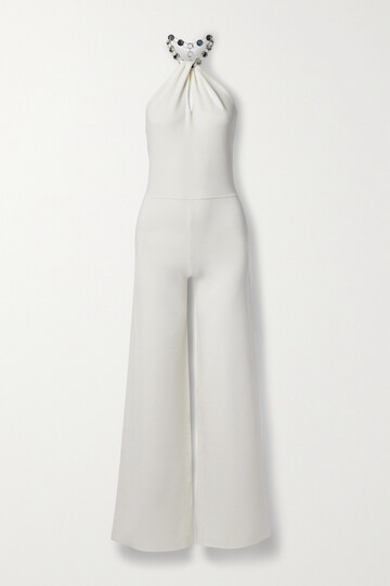 galvan - + net sustain globe cleopatra embellished stretch recycled-knit jumpsuit - neutrals