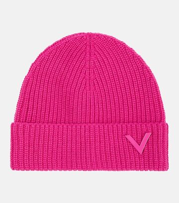valentino ribbed-knit cashmere beanie in pink