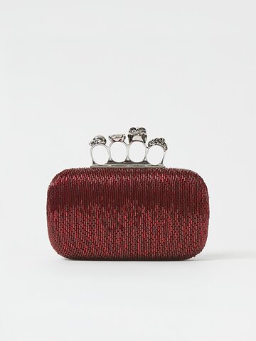 alexander mcqueen - skull four rings beaded leather clutch bag - womens - red