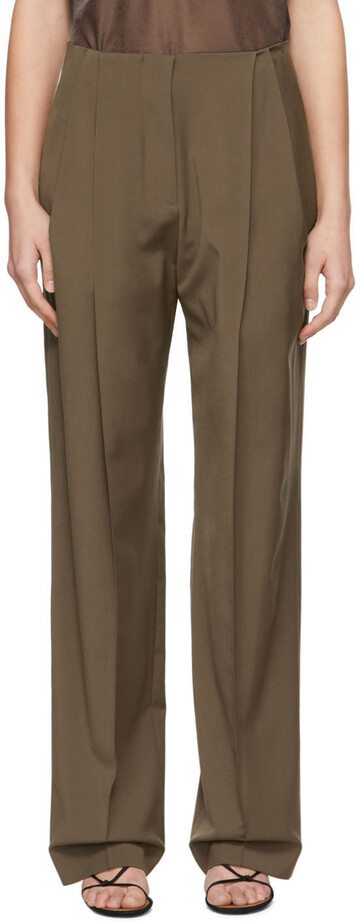 LOW CLASSIC Brown Wool Trousers in khaki