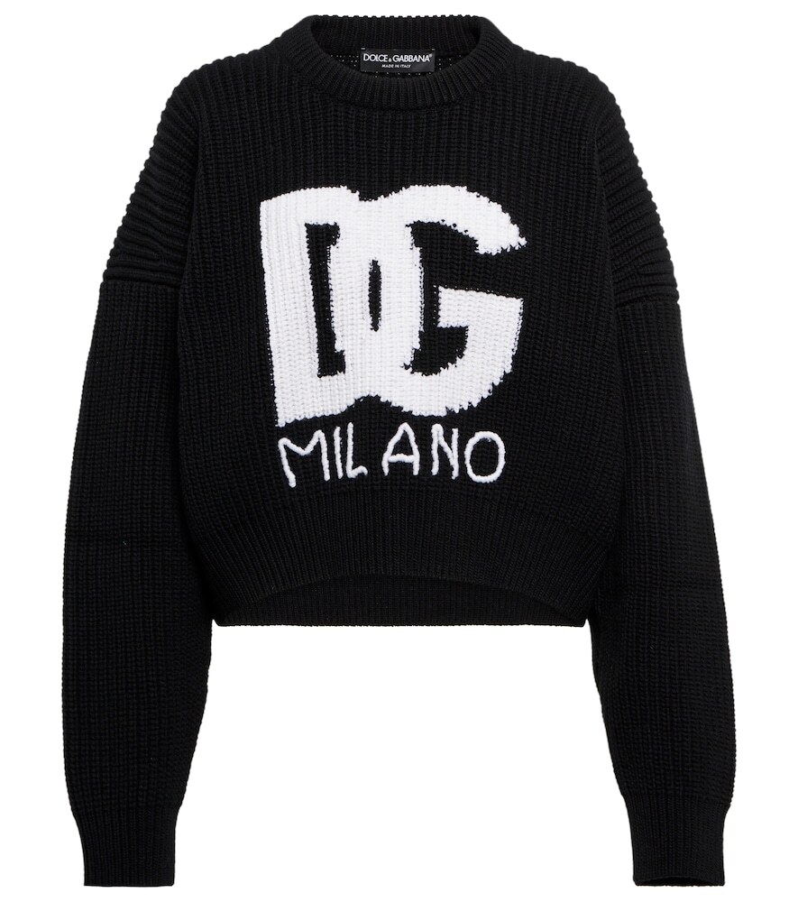 Dolce&Gabbana Jacquard cropped wool sweater in black