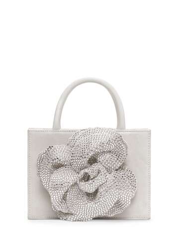 mach & mach flower satin & crystal top handle bag in white