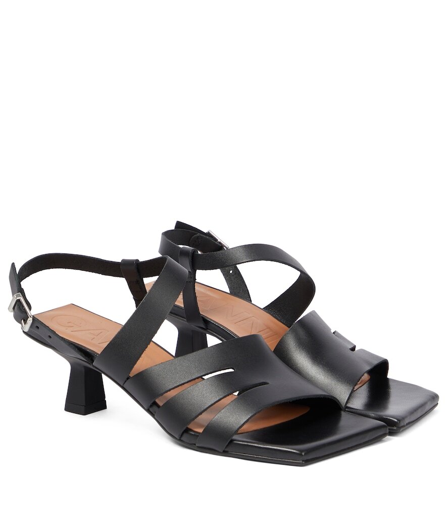 Ganni Buckled leather sandals in black