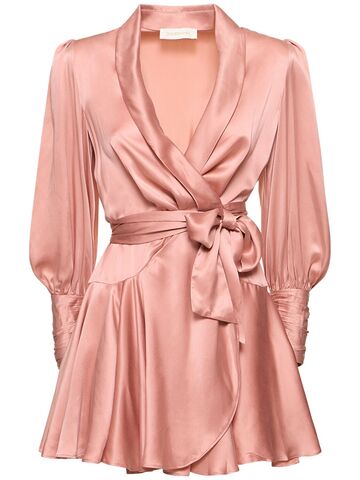 zimmermann silk mini wrap dress in pink