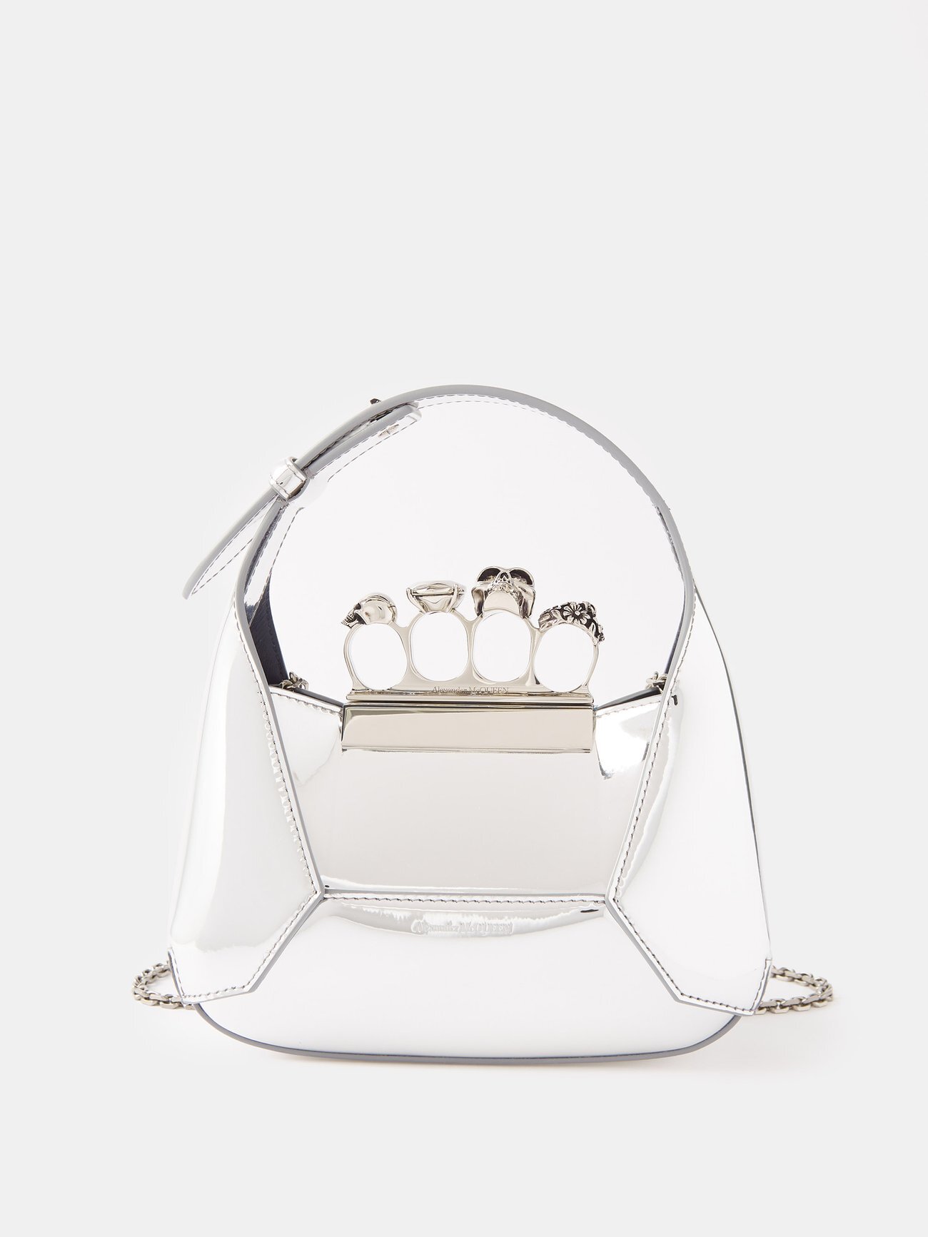 Alexander Mcqueen - Four Ring Mini Crystal And Faux-leather Clutch Bag - Womens - Silver