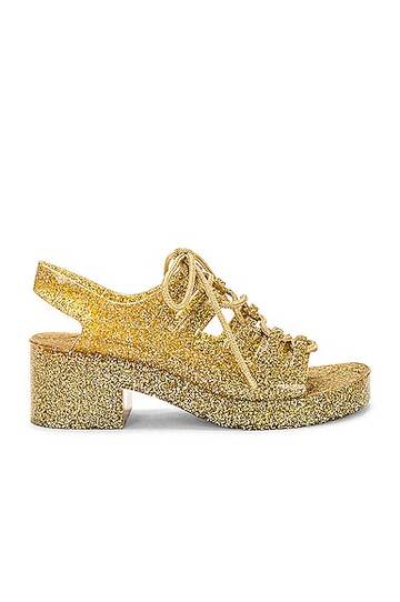 bottega veneta jelly lace up sandal in metallic gold