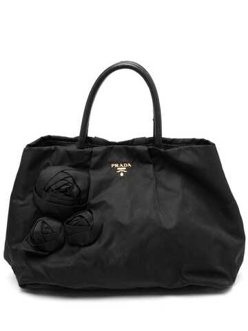 prada pre-owned 1990s large floral appliquée handbag - black