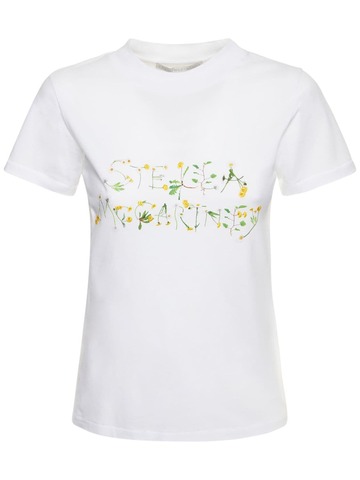 stella mccartney embroidered flower logo jersey t-shirt in white