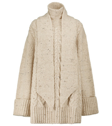 Ganni Tie-neck cable-knit sweater in beige