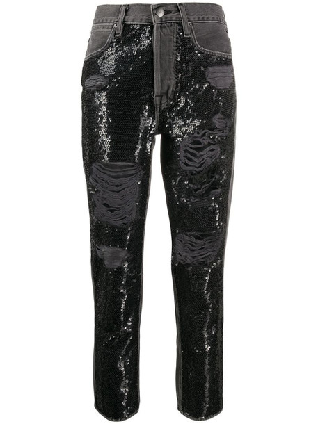 FRAME sequinned ripped jeans in black