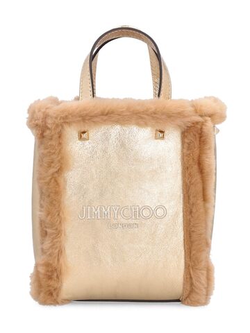 jimmy choo mini n/s shearling tote bag in gold