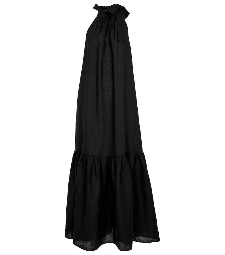 ASCENO Ibiza linen maxi dress in black