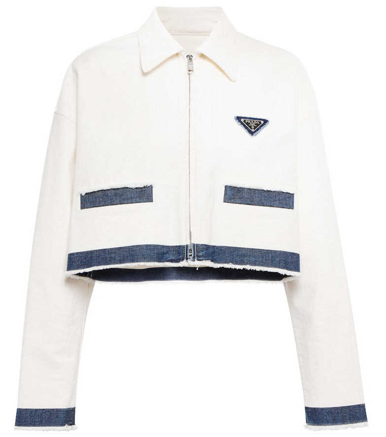Prada Logo cropped denim jacket in white
