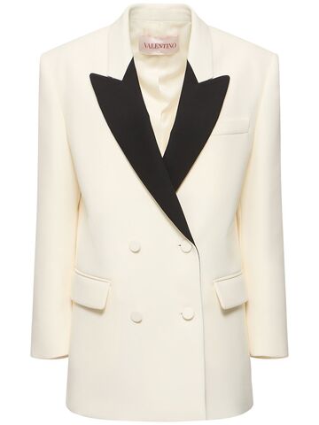 valentino wool blend double crepe tuxedo jacket in black / ivory