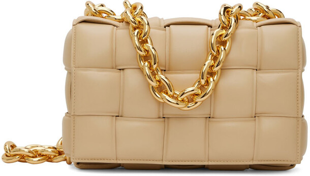 Bottega Veneta Beige Padded Chain Cassette Bag in gold