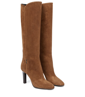 saint laurent jane 90 suede knee-high boots in brown