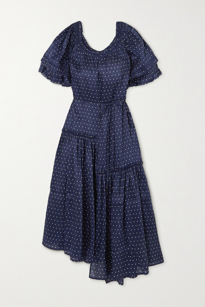 APIECE APART - Sandrine Asymmetric Ruffled Polka-dot Linen And Silk-blend Dress - Blue