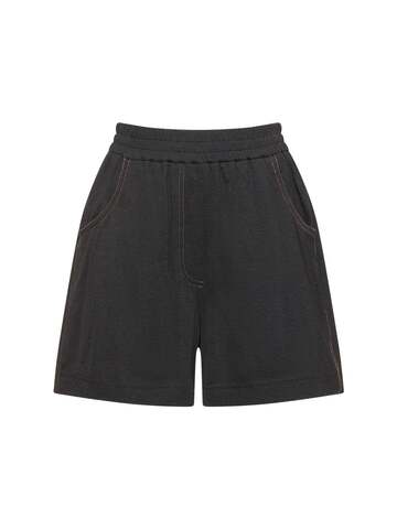 brunello cucinelli jersey shorts w/ embellished stitching in grey