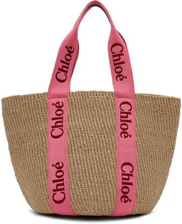 chloé chloé beige & red mifuko edition large woody tote
