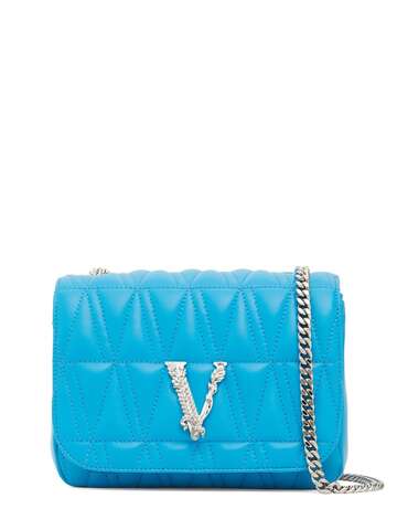 versace v logo leather shoulder bag