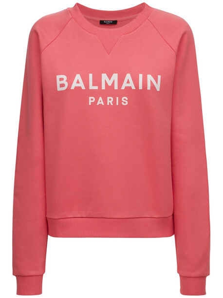 BALMAIN Logo Printed Cotton Sweatshirt in pink