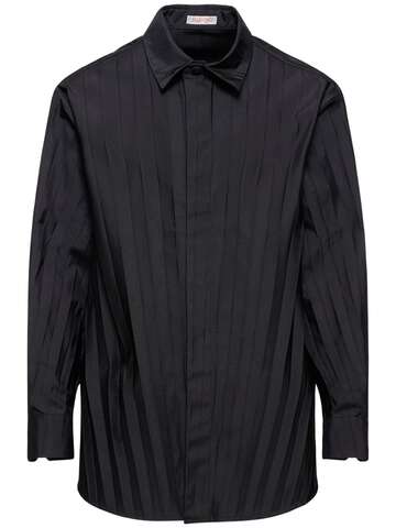 valentino textured plissè long sleeve shirt in black