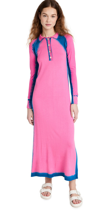 Prabal Gurung Painted Seam Long Sleeve Polo Dress in blue / pink