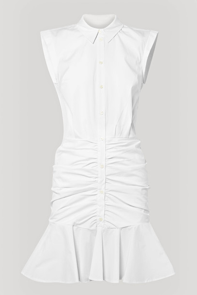 VERONICA BEARD - Bell Ruched Stretch-cotton Poplin Dress - White