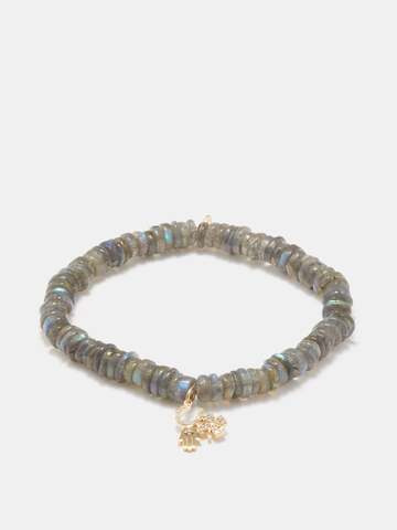 sydney evan - protection diamond, labradorite & gold bracelet - womens - gold multi