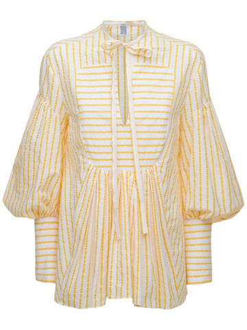 ROSIE ASSOULIN Ulderica Seersucker Cotton Striped Shirt in white / yellow