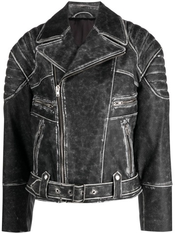 manokhi distressed leather biker jacket - black