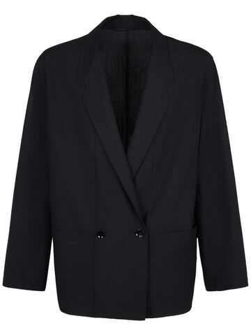 lemaire double breast wool blend jacket in navy