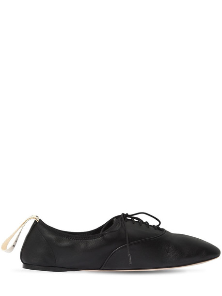 LOEWE 10mm Soft Leather Lace-up Derby Flats in black