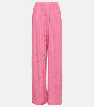 balenciaga logo high-rise wide-leg silk pants in pink